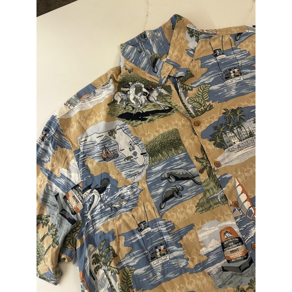 Paradise Found Mens Large Multicolor Hawaiian Short Sleeve Button Up Florida